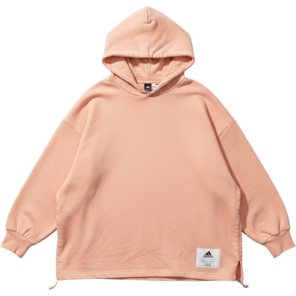 Adidas Women Oversized French Terry Hoodie Peach Pink Adjustable Hem Size Medium
